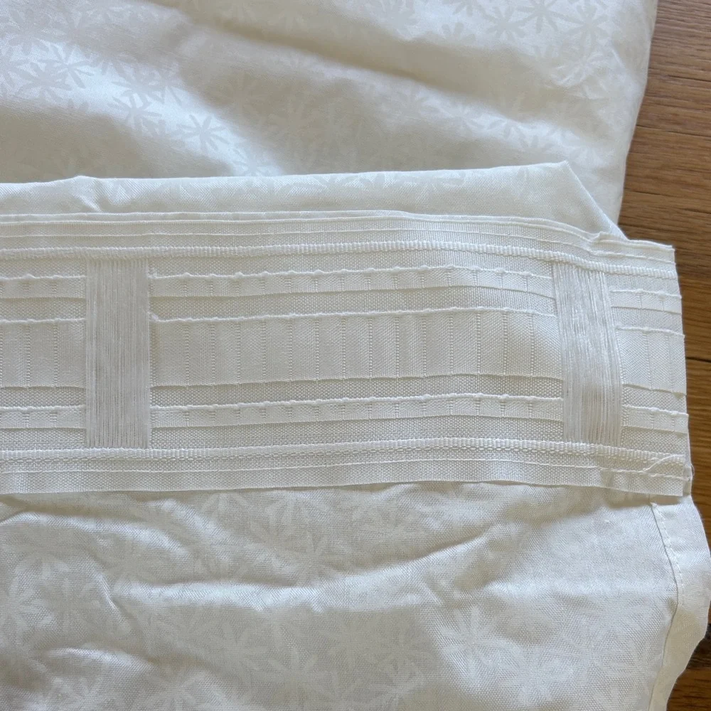 IKEA Brigid Sheer White Curtain pair with Flower Print 57” x 98”
